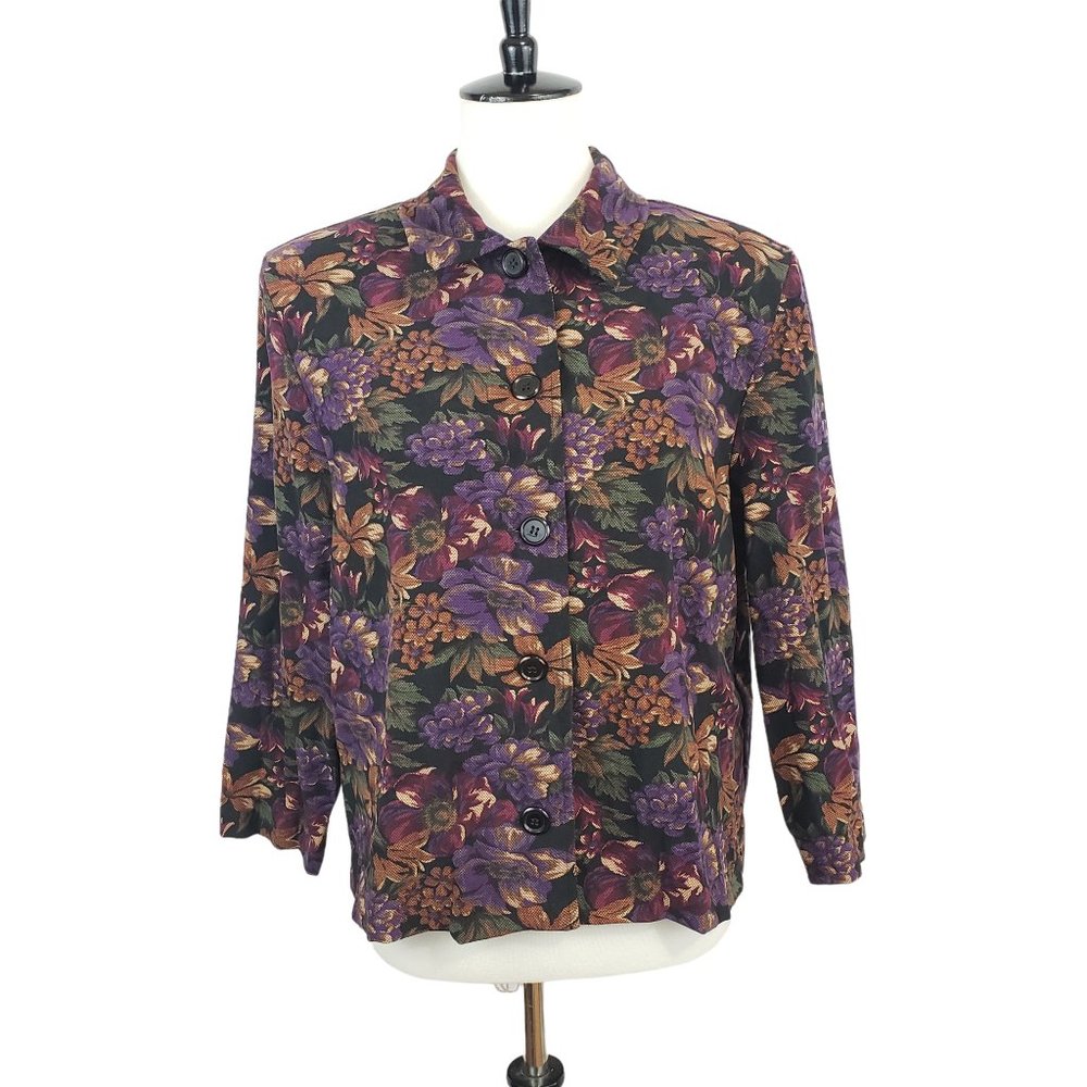 Briggs New York Multicolored Floral Print Button-up Top Medium Petite